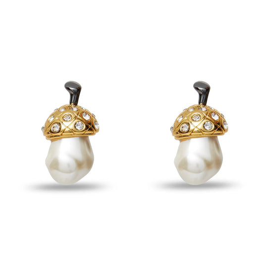 Pearl Acorn Button Earring