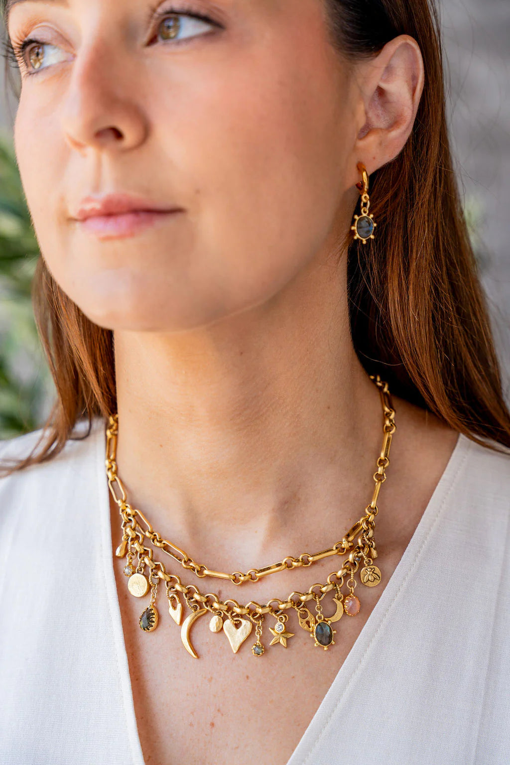 Labradorite Charm Hoop Earrings