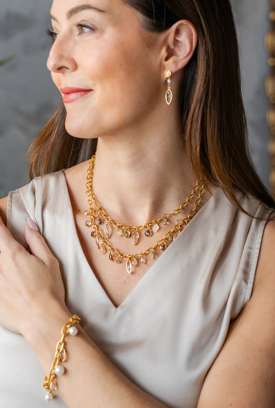 Layered Gemstone Charm Necklace