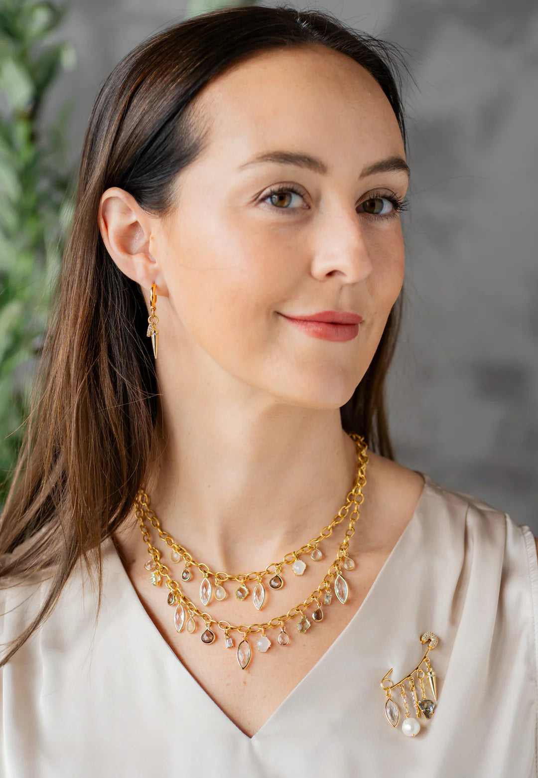 Layered Gemstone Charm Necklace