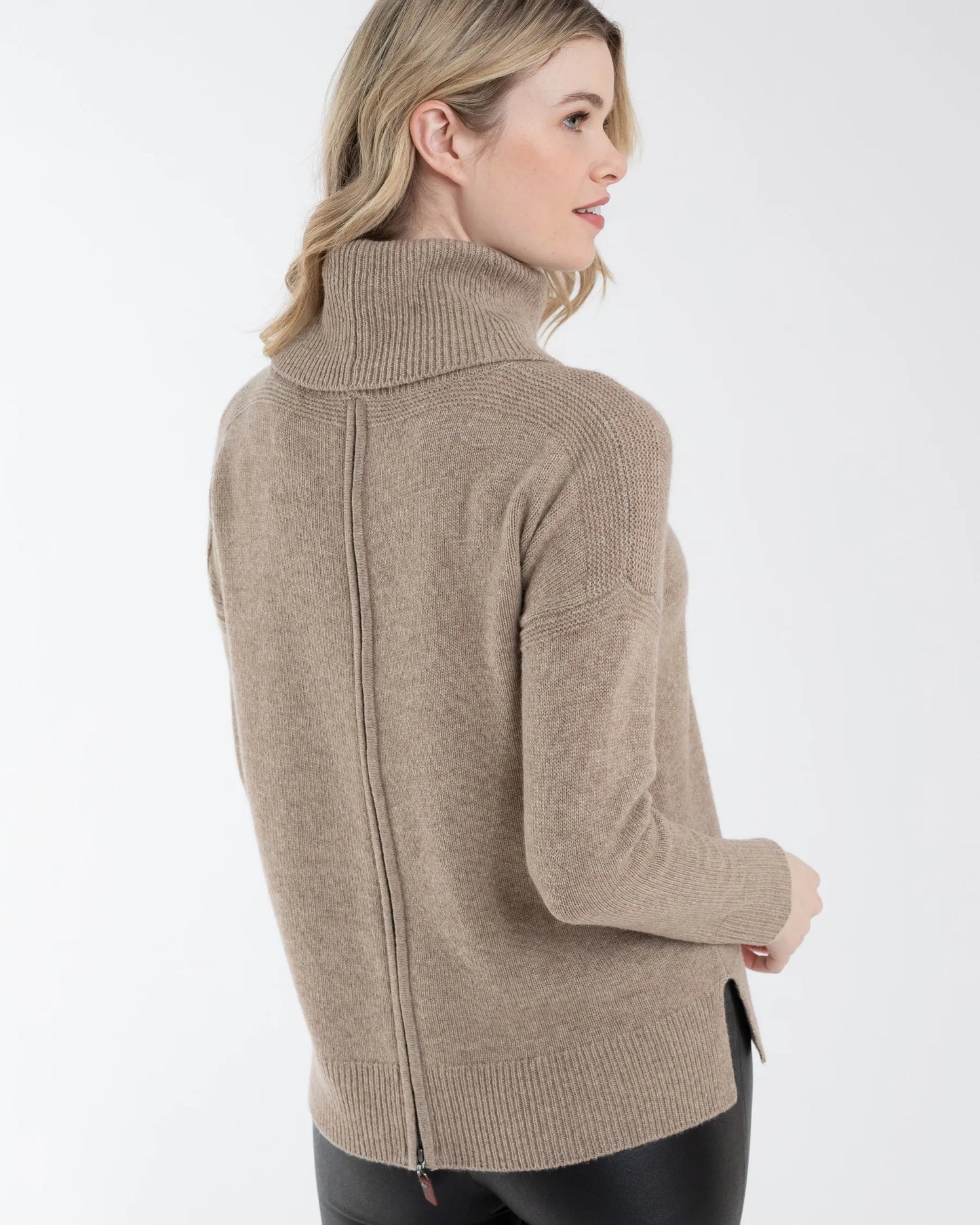 Cashmere Back Zip Turtleneck Sweater