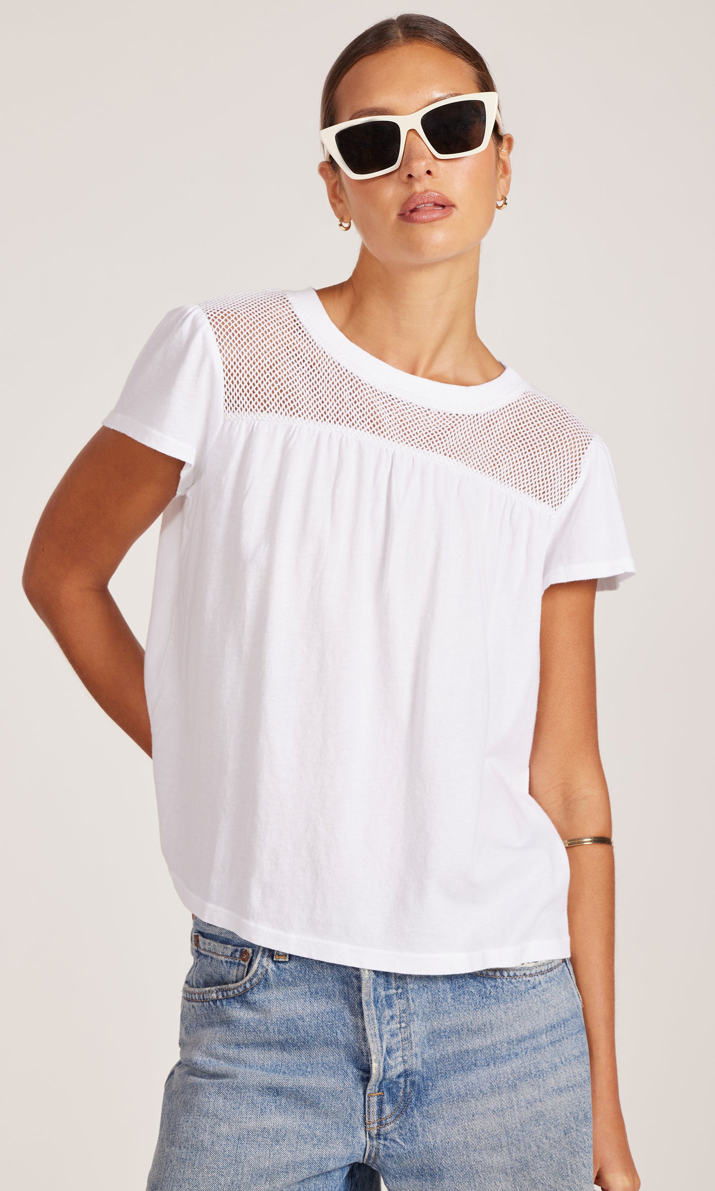 Mesh Cap Sleeve Tee