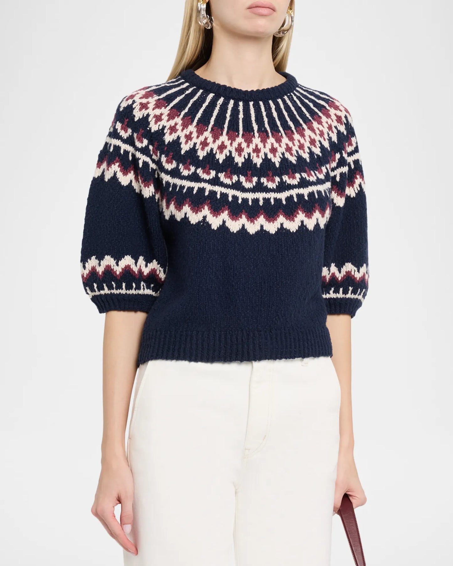 Puff Sleeve Fair Isle Crew