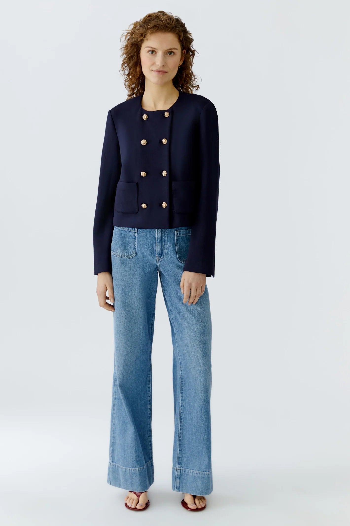 Collarless Scuba Jacket with Gold Buttons