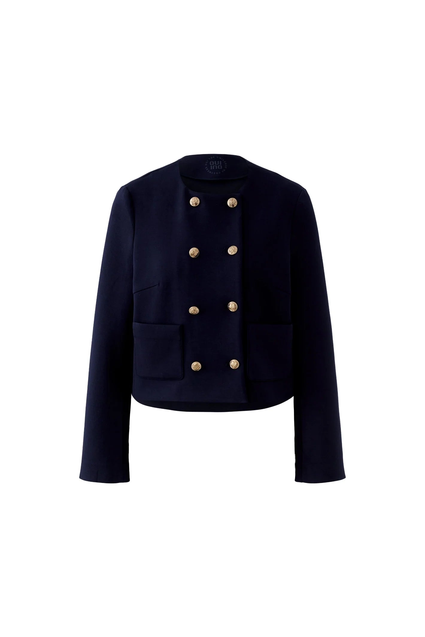 Collarless Scuba Jacket with Gold Buttons
