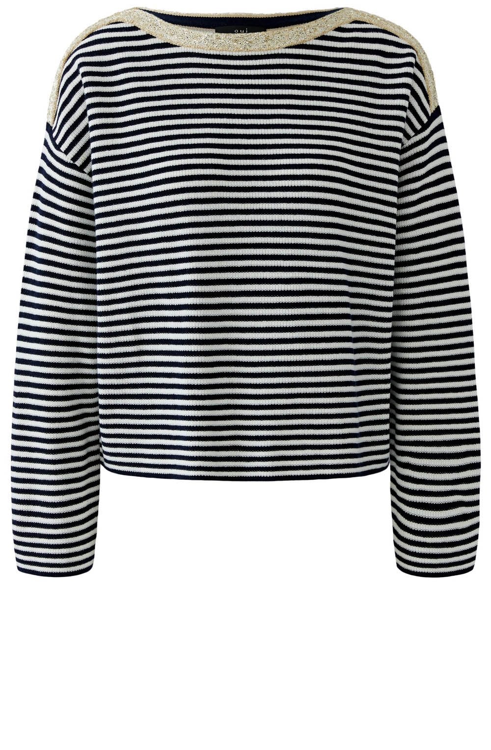 Blue Stripe and Gold Shimmer Neck Jumper