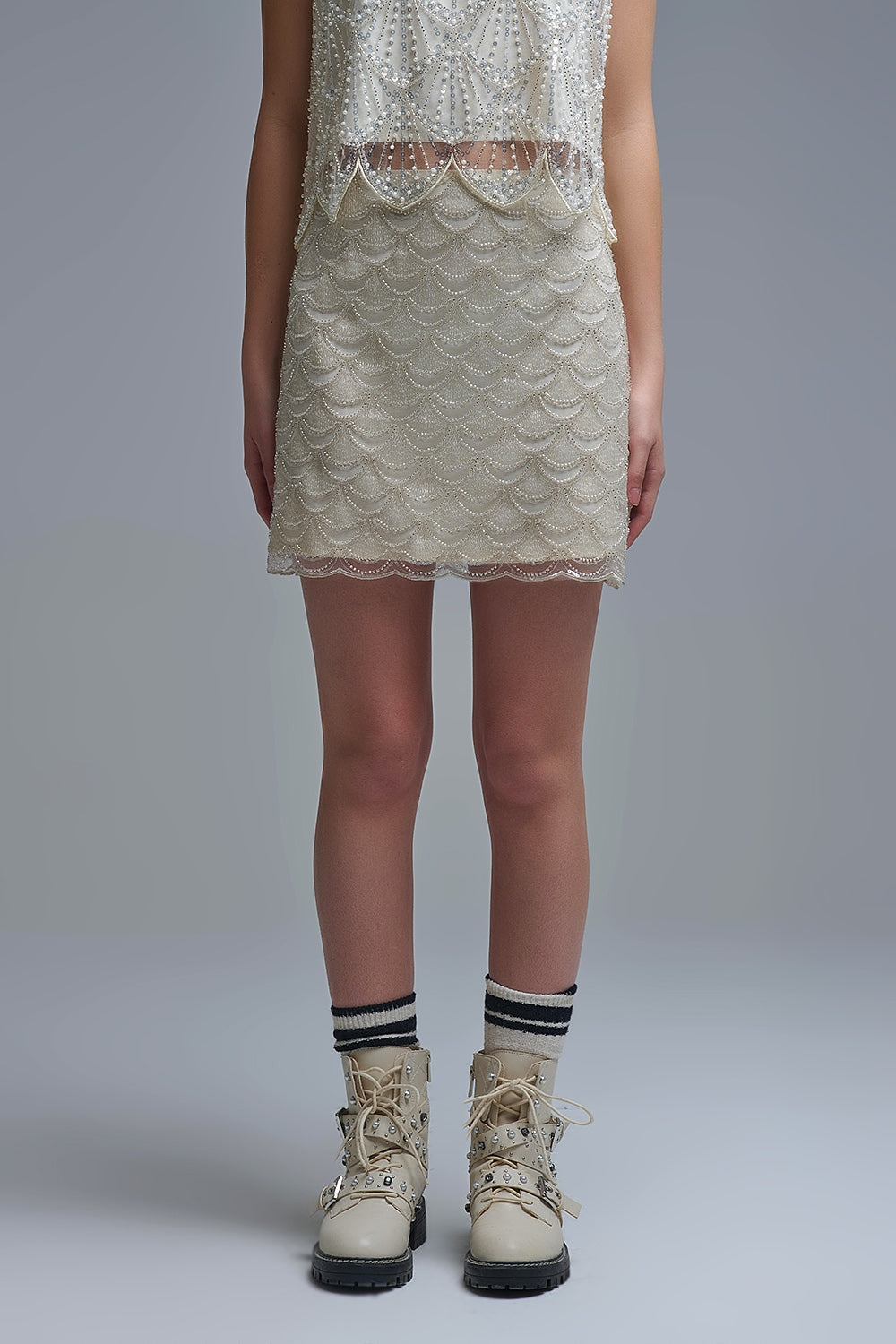 Scalloped Sequin Mini Skirt