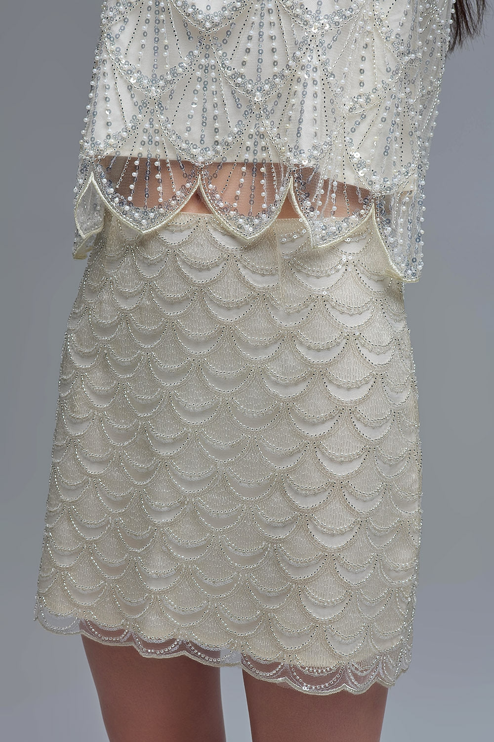Scalloped Sequin Mini Skirt