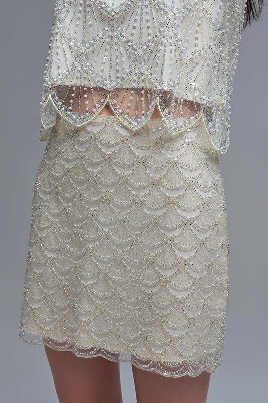 Scalloped Sequin Mini Skirt
