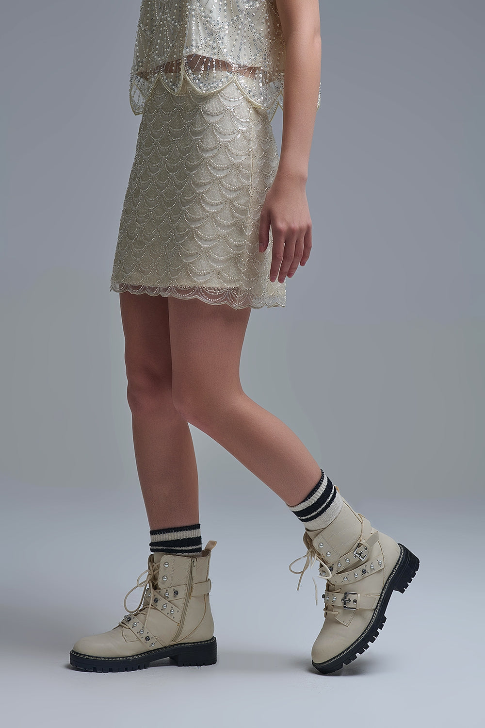 Scalloped Sequin Mini Skirt