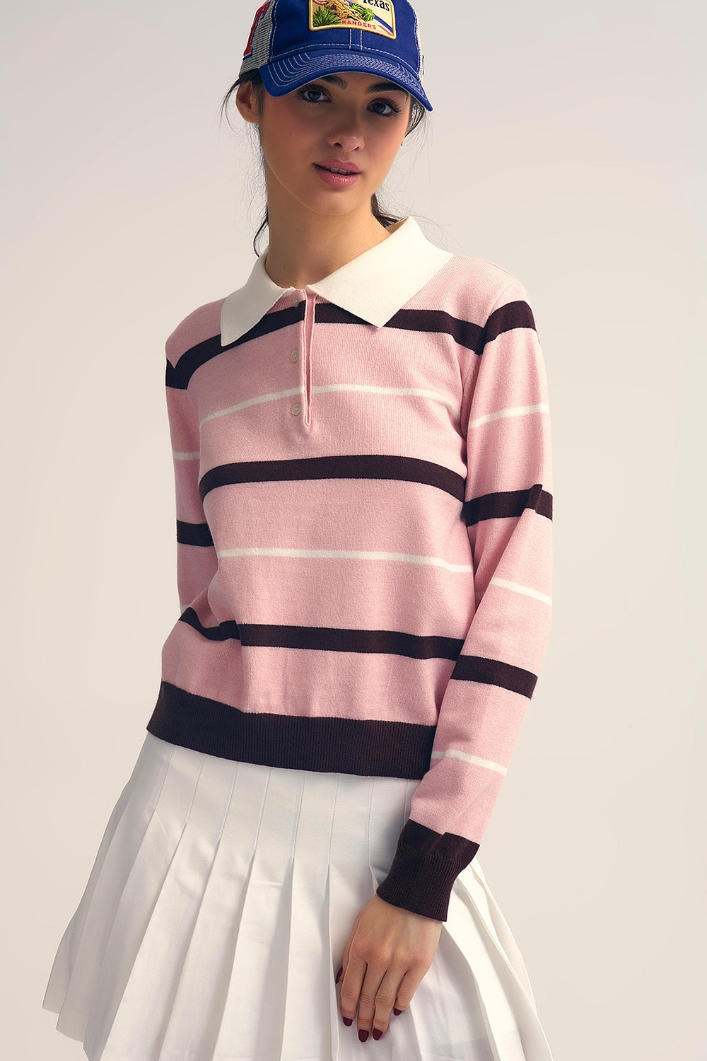 Striped Knit Polo Sweater