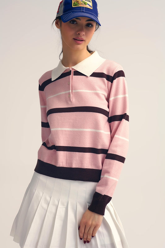 Striped Knit Polo Sweater