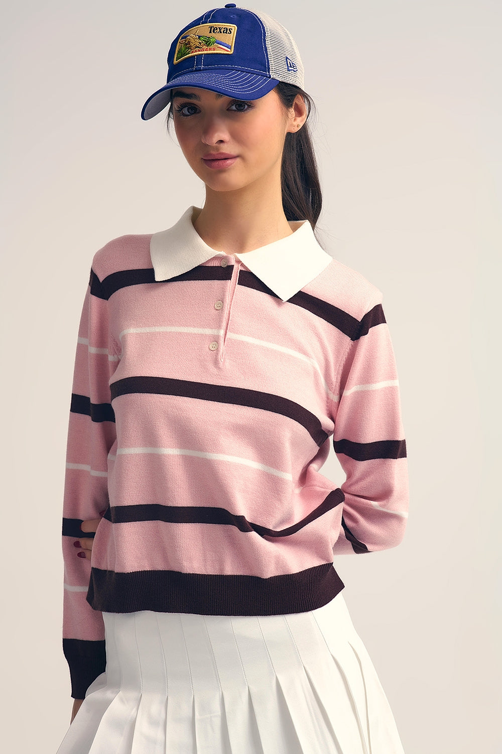 Striped Knit Polo Sweater