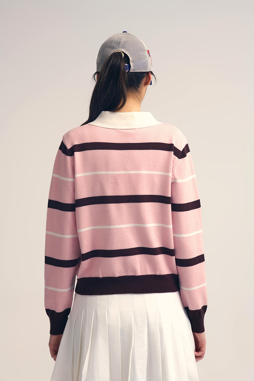 Striped Knit Polo Sweater