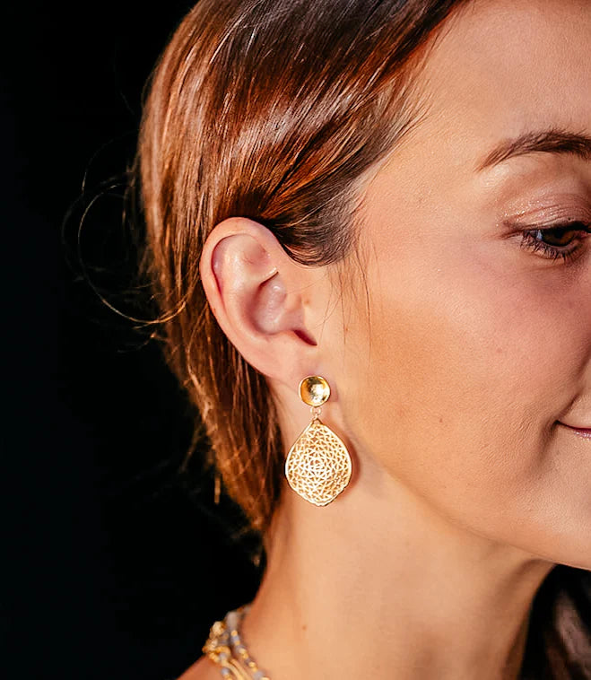 Gold Teardrop Lace Earring