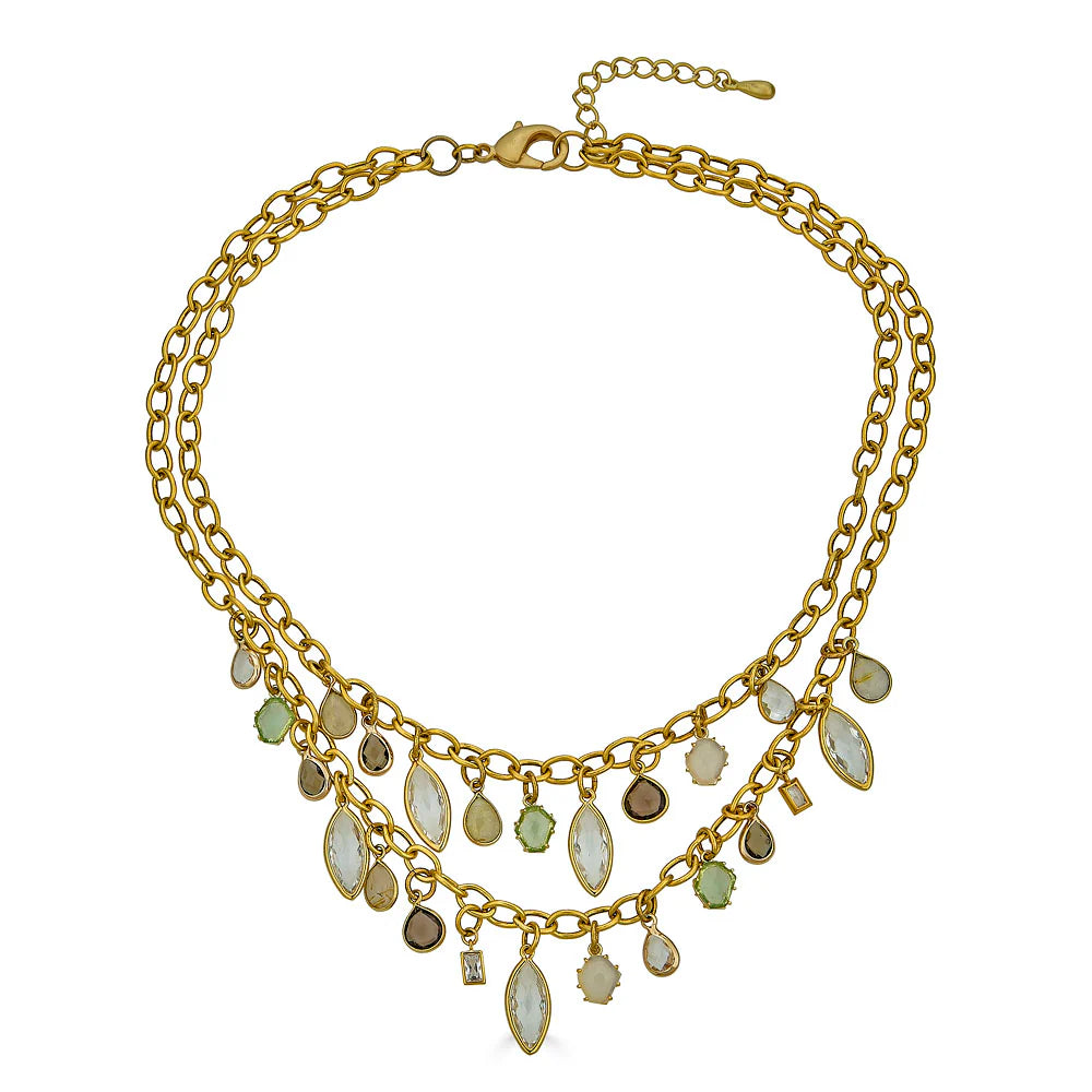 Layered Gemstone Charm Necklace