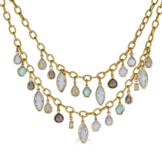 Layered Gemstone Charm Necklace