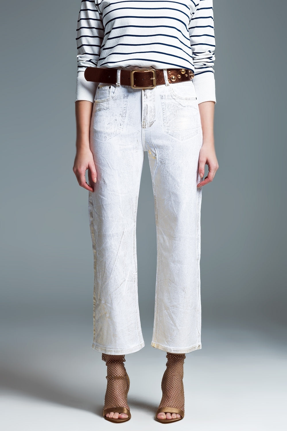 Wide Leg Jeans With Metallic Gold Finish