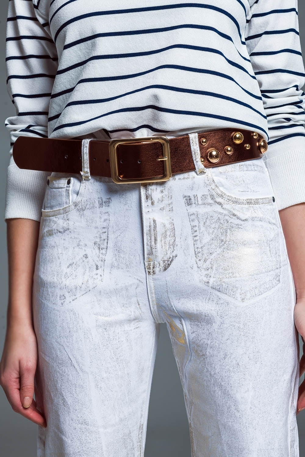 Wide Leg Jeans With Metallic Gold Finish