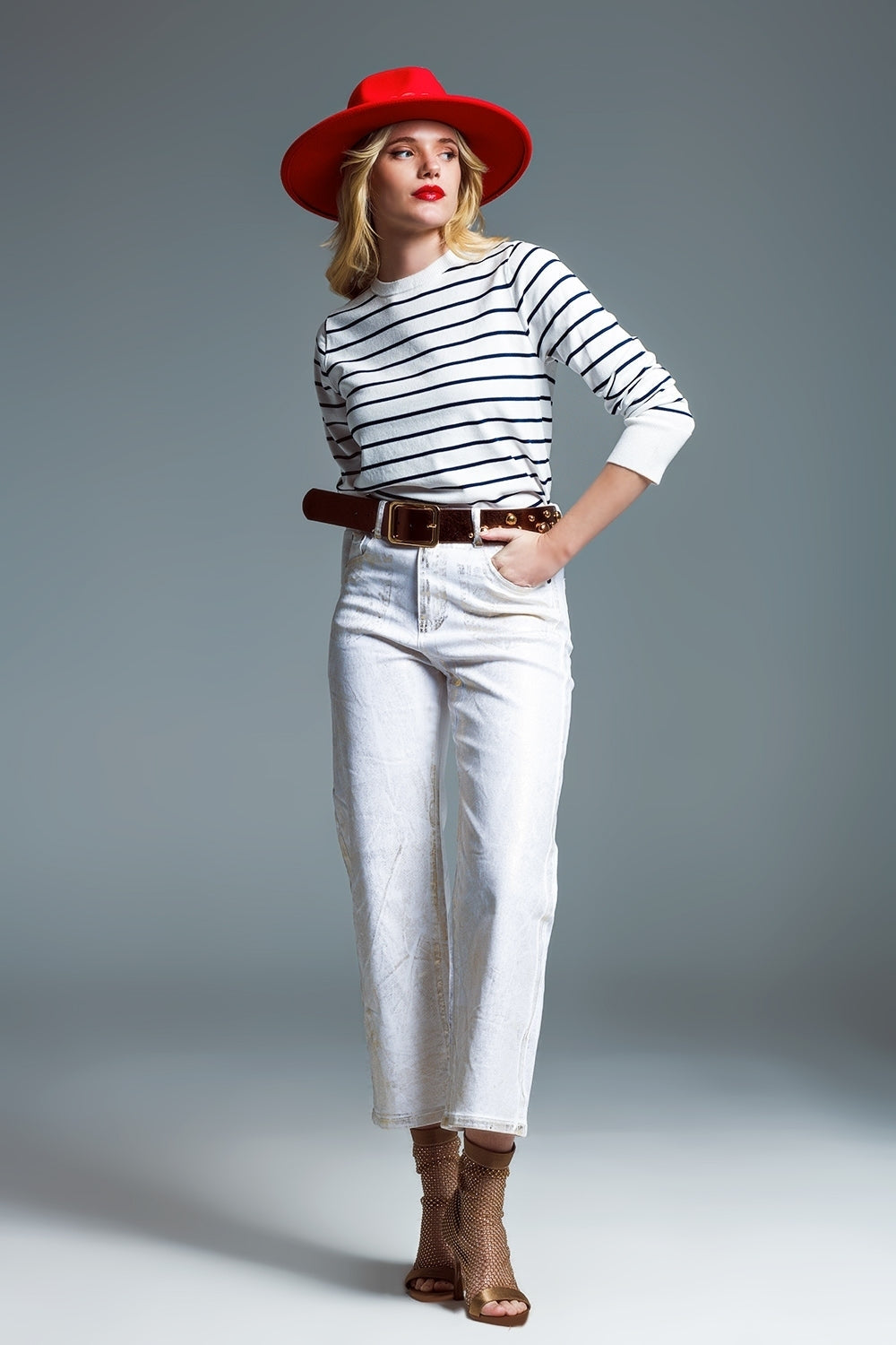Wide Leg Jeans With Metallic Gold Finish