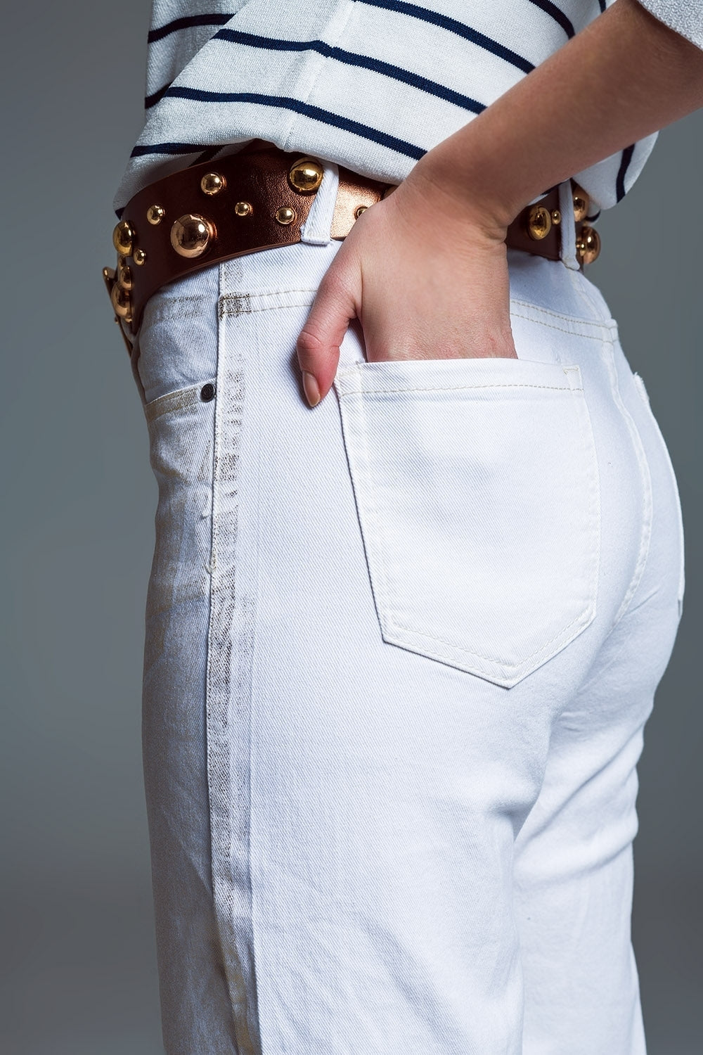 Wide Leg Jeans With Metallic Gold Finish