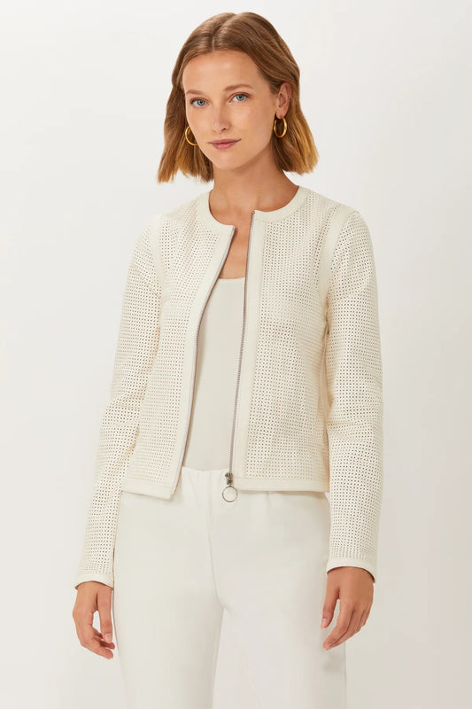 Perforated Leather Zip Jacket