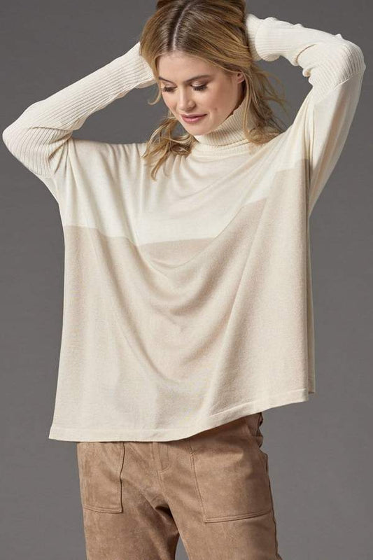 Oversize Color Block Turtleneck Sweater