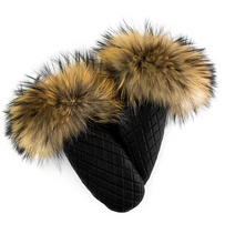 Load image into Gallery viewer, Quilted Leather Mittens w Raccoon Fur Trim
