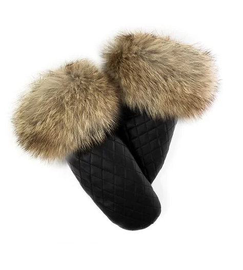 Quilted Leather Mittens w/ Coyote Fur Trim