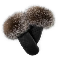 Load image into Gallery viewer, Quilted Leather Mittens w Raccoon Fur Trim
