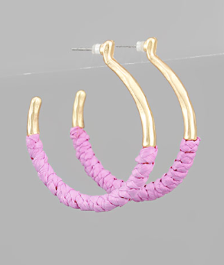 Raffia Wrapped Circle Hoops