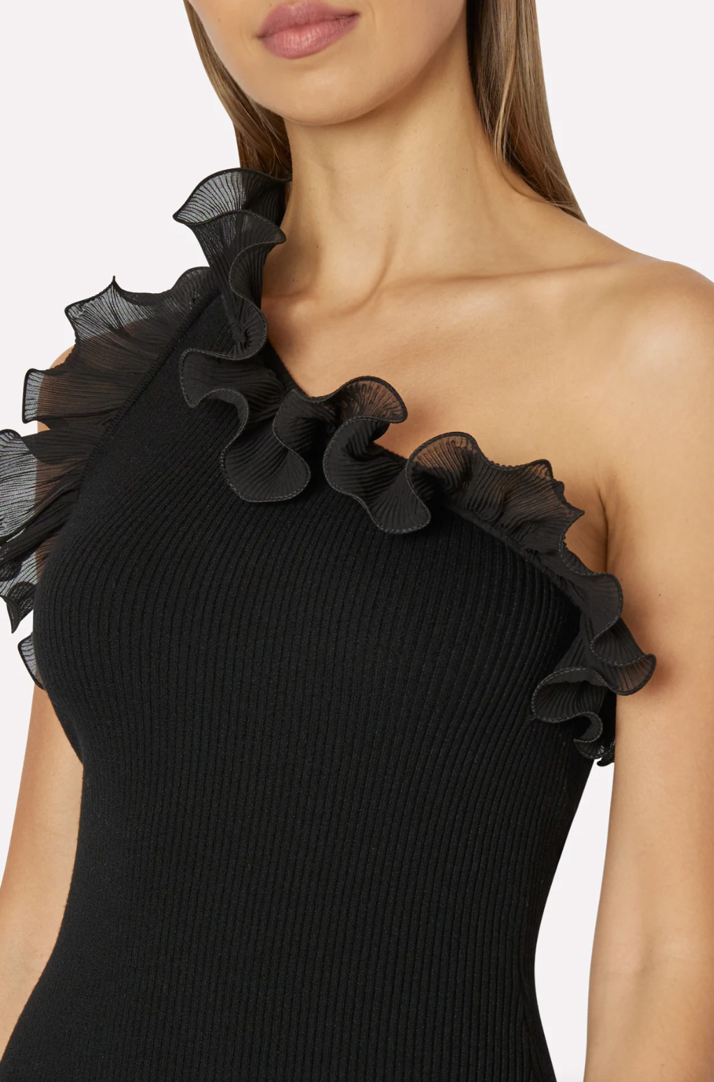 Scallop Ruffle One Shoulder Dress