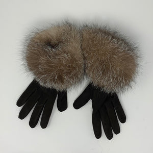 Suede Gloves w/ Fur Trim